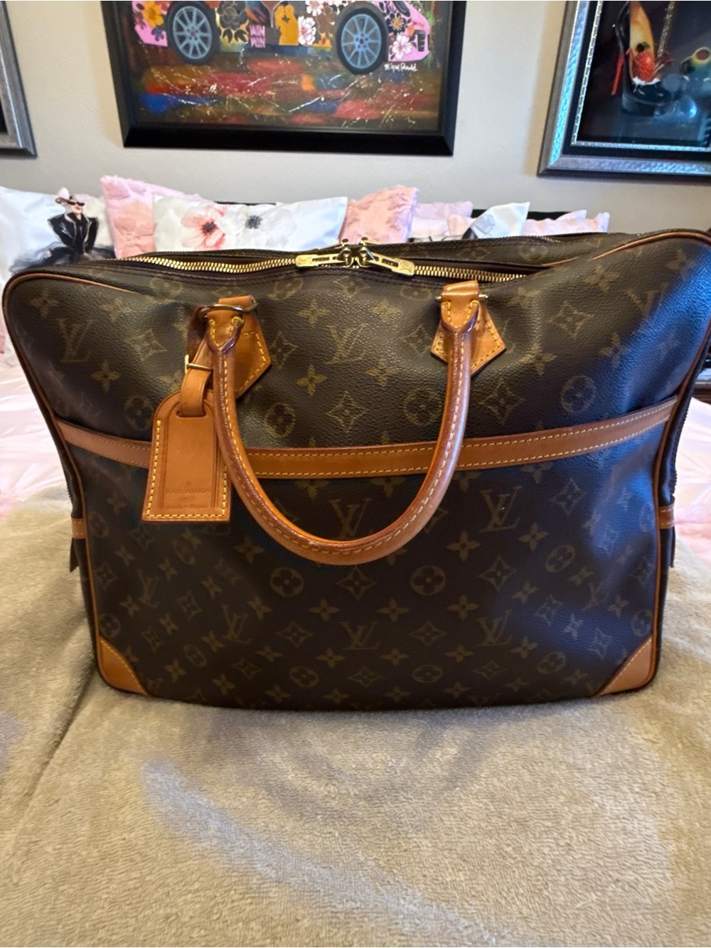 Louis Vuitton Monogram Canvas Travel Duffel with Tan Leather Trim